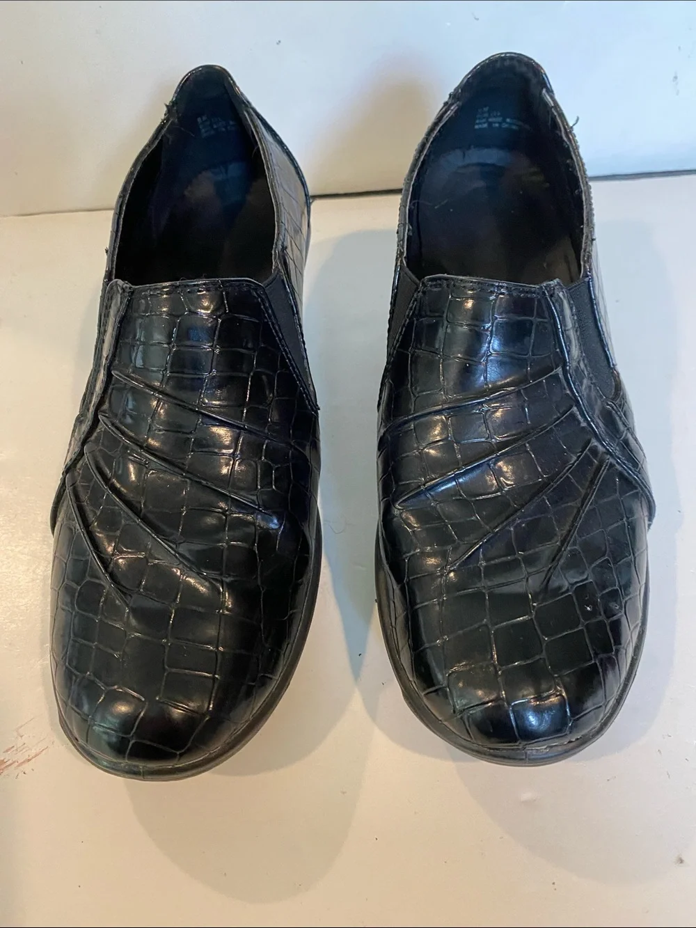 Clarks May Marigolds Black Croc Pattern Wedges